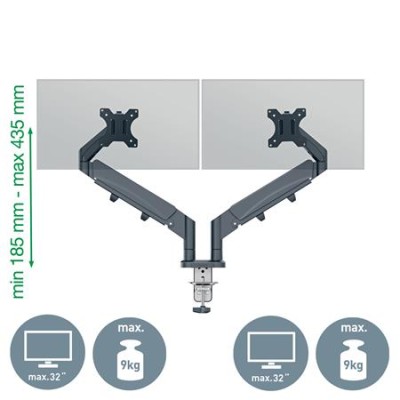 Monitortartó-kar, kettő monitorhoz, LEITZ "Ergo Dual", sötétszürke