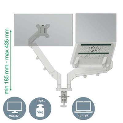 Monitor- és laptoptartó-kar, LEITZ "Ergo Dual", világosszürke