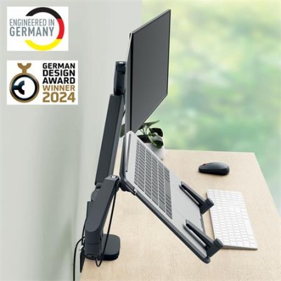 Monitor- és laptoptartó-kar, LEITZ "Ergo Dual", sötétszürke