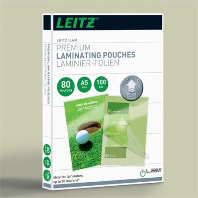 Meleglamináló fólia, 80 mikron, A5, fényes, UDT technológiával, LEITZ "iLam"