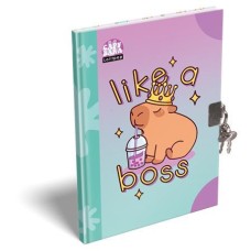 Emlékkönyv, lakattal, A5, keményfedeles, LIZZYSULI "Lollipop Capybara", zöld-lila