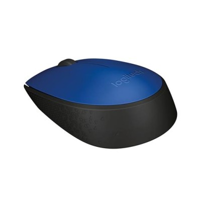 Egér, vezeték nélküli, optikai, közepes méret, USB, LOGITECH "M171", kék