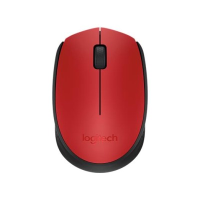 Egér, vezeték nélküli, optikai, közepes méret, USB, LOGITECH "M171", piros