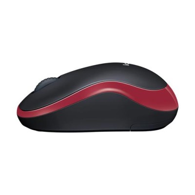 Egér, vezeték nélküli, optikai, közepes méret, USB, LOGITECH "M185", piros