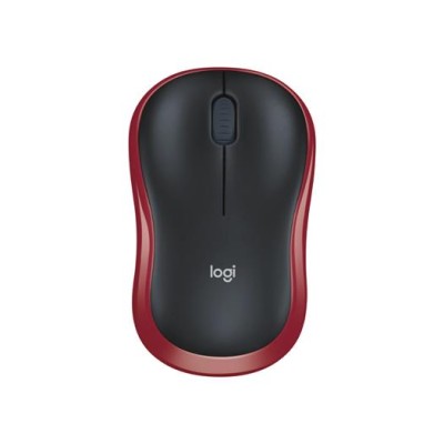Egér, vezeték nélküli, optikai, közepes méret, USB, LOGITECH "M185", piros
