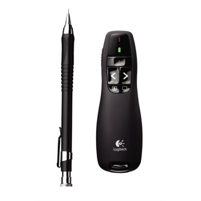 Prezentációs távirányító, lézermutatóval, vezeték nélküli, LOGITECH "R400"