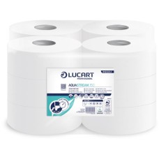 Toalettpapír, 2 rétegű, nagytekercses, 150 m, 19 cm átmérő, LUCART "Aquastream 150", fehér