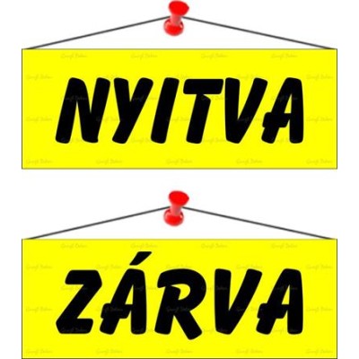 Információs tábla, 22x8,5 cm, kétoldalas, "Nyitva/Zárva", sárga