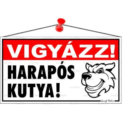 Információs tábla, 22,5x12,5 cm, "Vigyázz! Harapós kutya!"