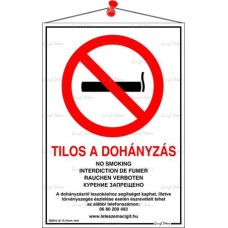 Információs tábla, 21x30 cm, többnyelvű, "Tilos a dohányzás!"
