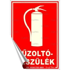 Információs matrica, 12,5x17,5 cm, fluoreszkáló, utánvilágítós, "Tűzoltókészülék"