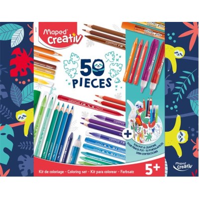 Színezőkészlet, írószertartóval, MAPED CREATIV, 50 darabos