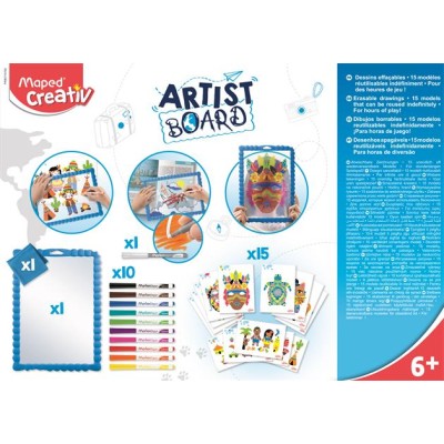 Kreatív készségfejlesztő tábla, átlátszó, törölhető, MAPED CREATIV, "Artist Board", kalandos világ