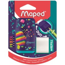 Hegyező és radír, kétlyukú, tartályos, pótradírral, MAPED "Pixel Party Connect"