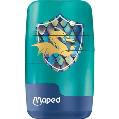 Hegyező és radír, kétlyukú, tartályos, pótradírral, MAPED "Connect Dragon", sárkány