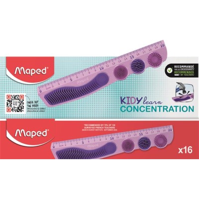 Vonalzó, műanyag, 20 cm, MAPED "Kidy Learn Concentration", lila