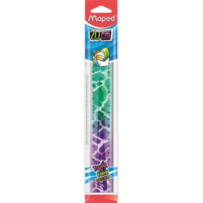 Vonalzó, műanyag, törhetetlen, 20 cm, MAPED "Twist`n Flex Decor Animals", vegyes színek