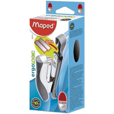 Tűzőgép, 24/6, 26/6, 25 lap, MAPED "Ergologic Half-Strip", ezüst-szürke Tűzőgép, 24/6, 26/6, 25 lap, MAPED "Ergologic Half-Strip", ezüst-szürke