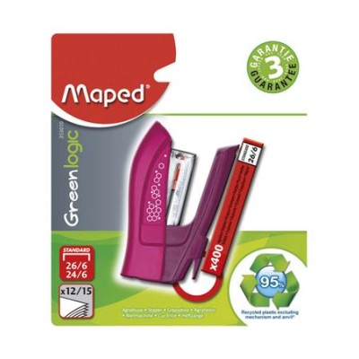 Tűzőgép, 24/6, 26/6, 12 lap, MAPED "Greenlogic Mini", vegyes színek