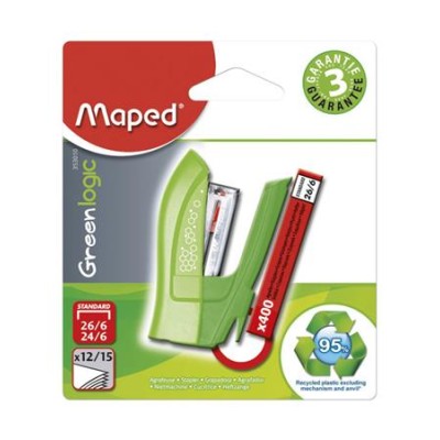 Tűzőgép, 24/6, 26/6, 12 lap, MAPED "Greenlogic Mini", vegyes színek