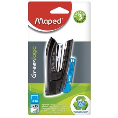 Tűzőgép, No. 10, 15 lap, MAPED "Greenlogic Pocket", vegyes színek