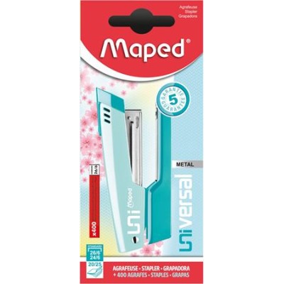 Tűzőgép, 24/6, 26/6, 25 lap, MAPED "Universal Metal Half-Strip Pastel", pasztell türkiz Tűzőgép, 24/6, 26/6, 25 lap, MAPED "Universal Metal Half-Strip Pastel", pasztell türkiz