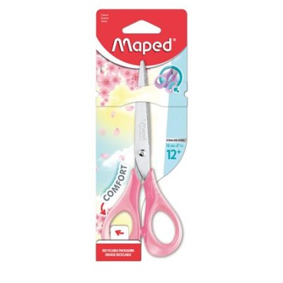 Olló, iskolai, 16 cm, rugalmas nyél, MAPED "Sensoft 3D", vegyes pasztell színek
