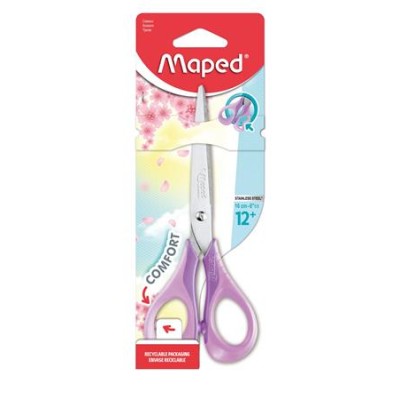 Olló, iskolai, 16 cm, rugalmas nyél, MAPED "Sensoft 3D", vegyes pasztell színek