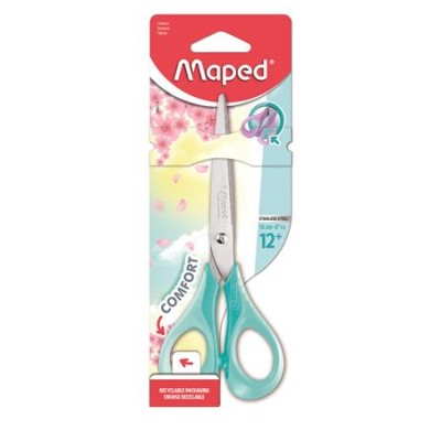 Olló, iskolai, 16 cm, rugalmas nyél, MAPED "Sensoft 3D", vegyes pasztell színek