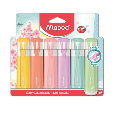 Szövegkiemelő készlet, 1-5 mm, MAPED "Fluo Peps Quality", 6 különböző pasztell szín