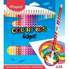 Színes ceruza készlet, háromszögletű, radírozható, MAPED "Color`Peps Oops", 24 különböző szín