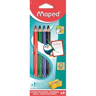 Táblaceruza készlet, fehértáblához, MAPED, 4 féle szín, hegyezővel