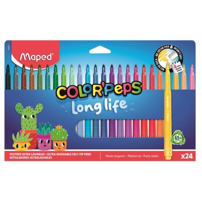 Filctoll készlet, 3,7 mm, kimosható, MAPED „Color`Peps Long Life 2”, 24 különböző szín