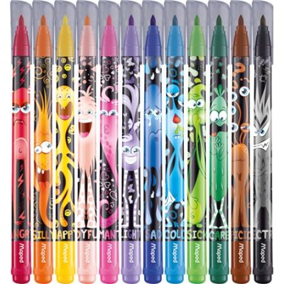 Filctoll készlet, 2,8 mm, kimosható, MAPED "Color`Peps Monster" 12 különböző szín