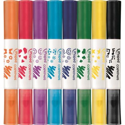 Filctoll készlet, 7,5 mm, kétvégű, MAPED "Color`Peps Duo Stamp" 8 különböző szín és minta