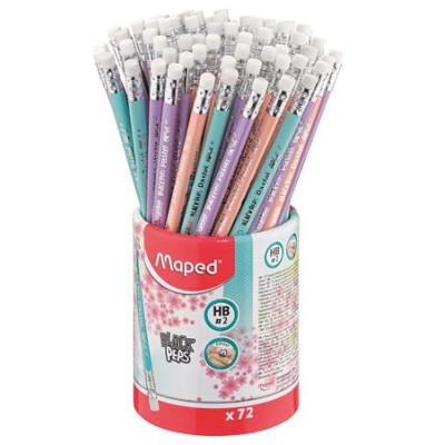 Grafitceruza radírral, ceruzatartó, HB, háromszögletű, MAPED "Black`Peps Pastel", vegyes pasztell színek