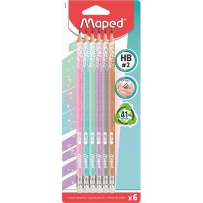 Grafitceruza radírral, HB, háromszögletű, MAPED "Black`Peps Glitter Deco", vegyes pasztell színek