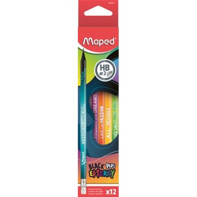 Grafitceruza radírral, HB, háromszögletű, MAPED "Black`Peps Energy", 6 különböző minta