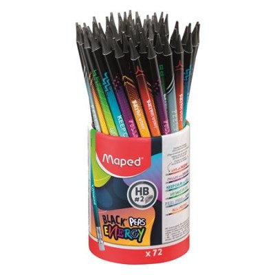 Grafitceruza radírral, ceruzatartó, HB, háromszögletű, MAPED "Black`Peps Energy", 6 különböző minta