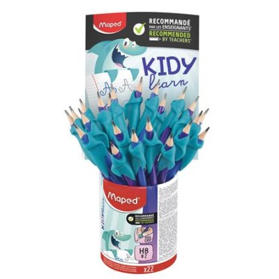 Grafitceruza radírral és ceruzafogóval, ceruzatartó, HB, háromszögletű, MAPED "Kidy Learn"