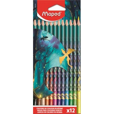 Színes ceruza készlet, háromszögletű, MAPED „Dragon sárkány”, 12 különböző szín