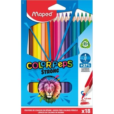 Színes ceruza készlet, háromszögletű, MAPED "Color`Peps Strong", 18 különböző szín