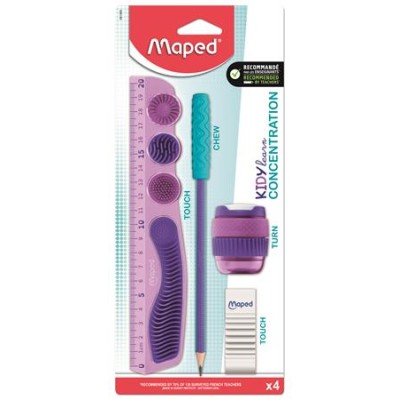 Írószer készlet, 4 darabos, MAPED "Kidy Learn Concentration", lila