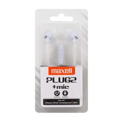 Fülhallgató, mikrofonnal, MAXELL "Plugz", fehér