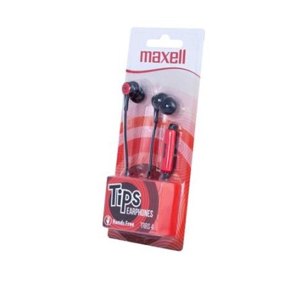 Fülhallgató, mikrofonnal, MAXELL "Tips", piros-fekete