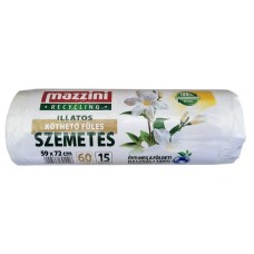Szemeteszsák, újrahasznosított, köthető füles, illatosított, 60 l, 15 db, 59x72 cm, 13 µ, MAZZINI, virág illat