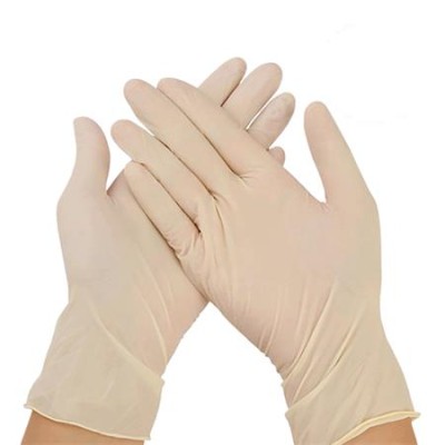 Védőkesztyű, egyszer használatos, latex, 5,7g, M méret, 100 db, púder nélküli, bézs