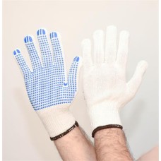 Védőkesztyű, kevertszálas, PVC pöttyözött, XL méret, natúrfehér
