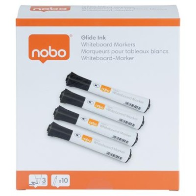 Táblamarker, kúpos hegyű, 2 mm, 10 db, NOBO "Glide", fekete