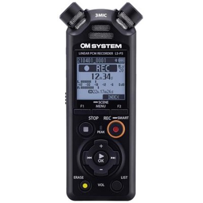 Diktafon, digitális, 16 GB memória, OM SYSTEM "LS-P5", fekete